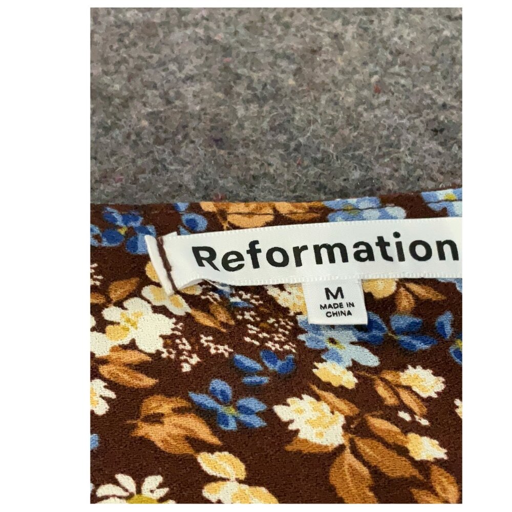 Reformation Blake Mini Dress – Brown Blue Floral, Size M - Picture 8 of 8